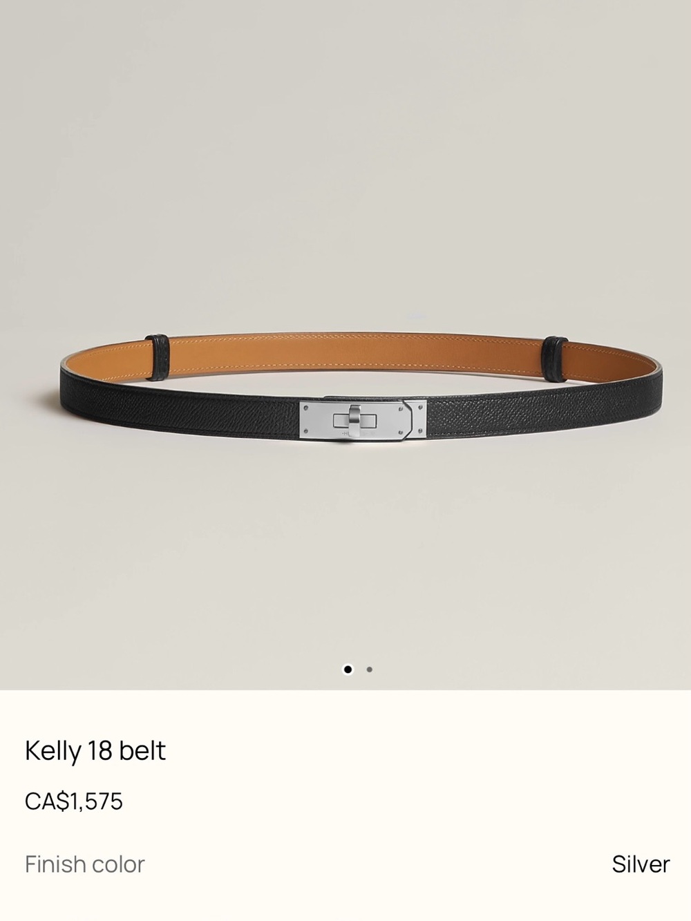 Hermes Kelly 18 Black and Tan Reversible Leather Belt with Silver Hardware